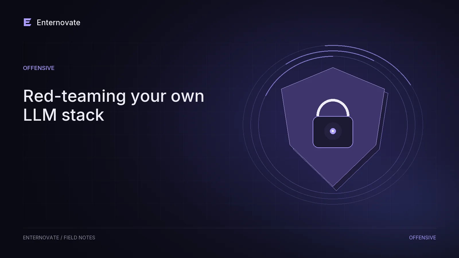 Editorial illustration for “Red-teaming your own LLM stack”: security motif in dark indigo and lavender.